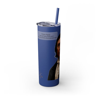 Chitto Harjo 20oz Skinny Tumbler with Classic Native American Portrait — Travel Straw Cup