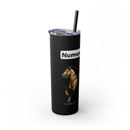 Comanche Numunah Warrior Horse 20oz Skinny Tumbler with Straw — Native American Inspired Travel Cup