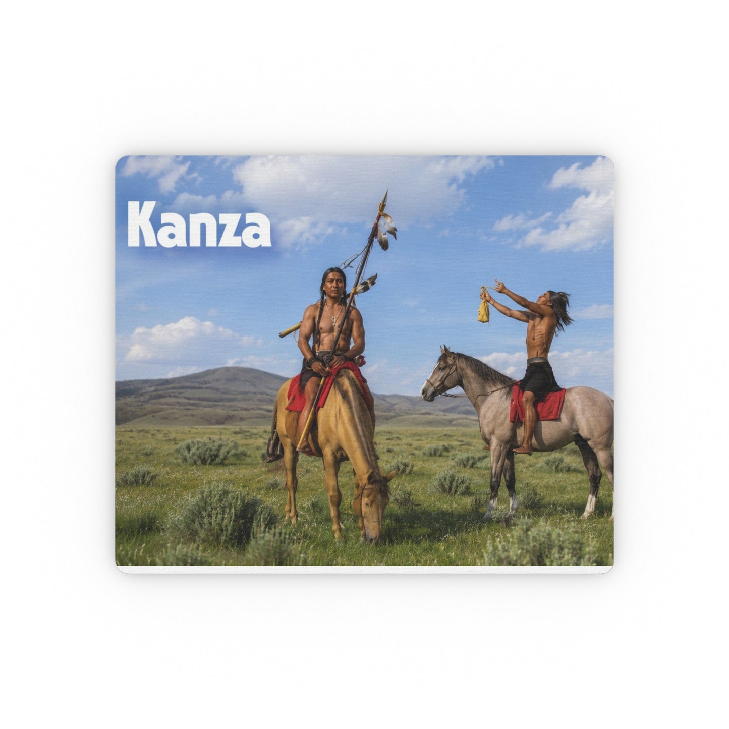 Kaw Kanza Native Riders Rectangular Mouse Pad — Scenic Indigenous History Desk Mat