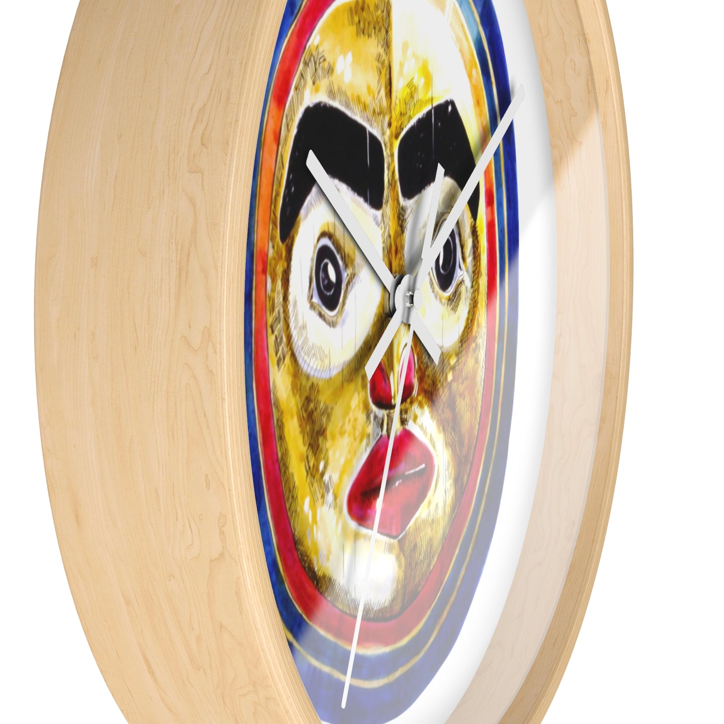 Moon Mask Art Wall Clock — Colorful Tribal Face Decor