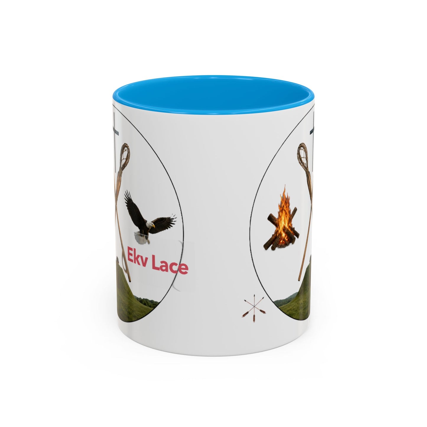 Kialegee Adventure Mug — 'Ekv Lace' Cross, Eagle & Campfire Ceramic Coffee Cup (11oz/15oz)