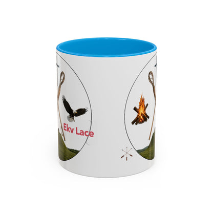Kialegee Adventure Mug — 'Ekv Lace' Cross, Eagle & Campfire Ceramic Coffee Cup (11oz/15oz)