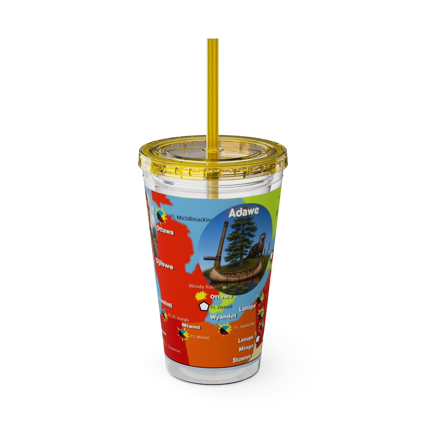 Pontiac Indigenous Nations Map Tumbler — 16oz Sunsplash Straw Cup