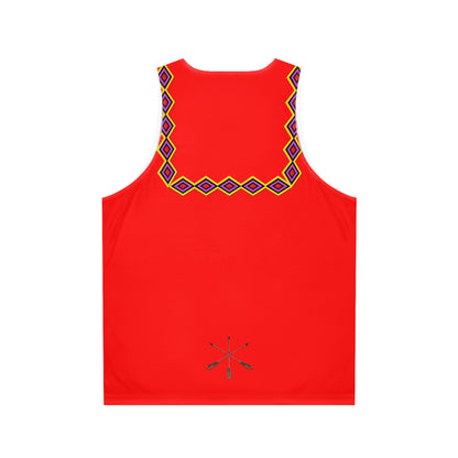 Chahta Red Tribal Diamond Border Tank Top – Geometric Ethnic Neckline Athletic Tank