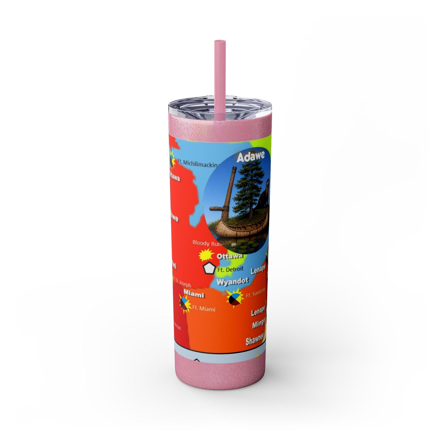 Pontiac Native Nations Map Skinny Tumbler — 20oz Travel Cup with Straw