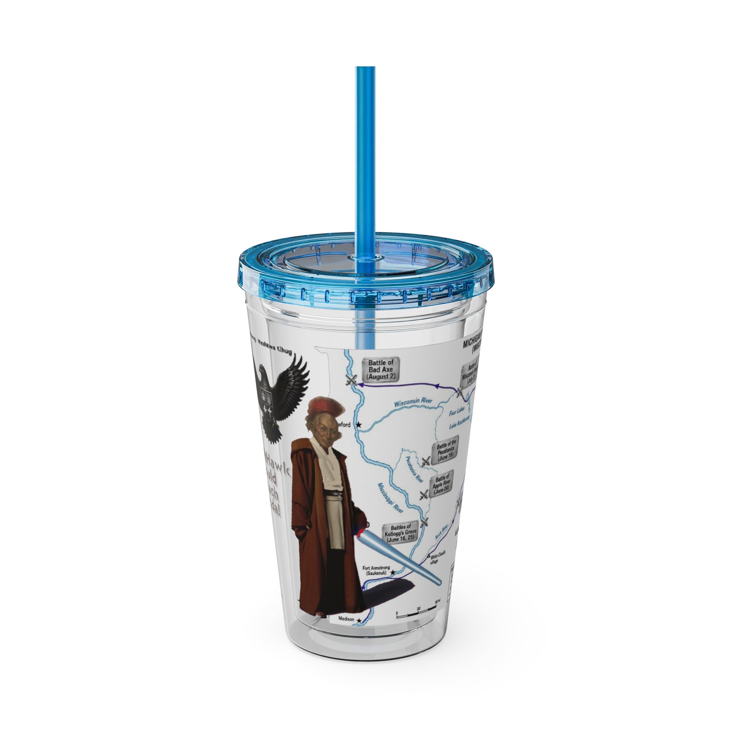 Blackhawk 16oz Tumbler with Straw — Illustrated Map & Raven Design