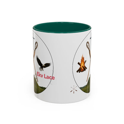 Kialegee Adventure Mug — 'Ekv Lace' Cross, Eagle & Campfire Ceramic Coffee Cup (11oz/15oz)