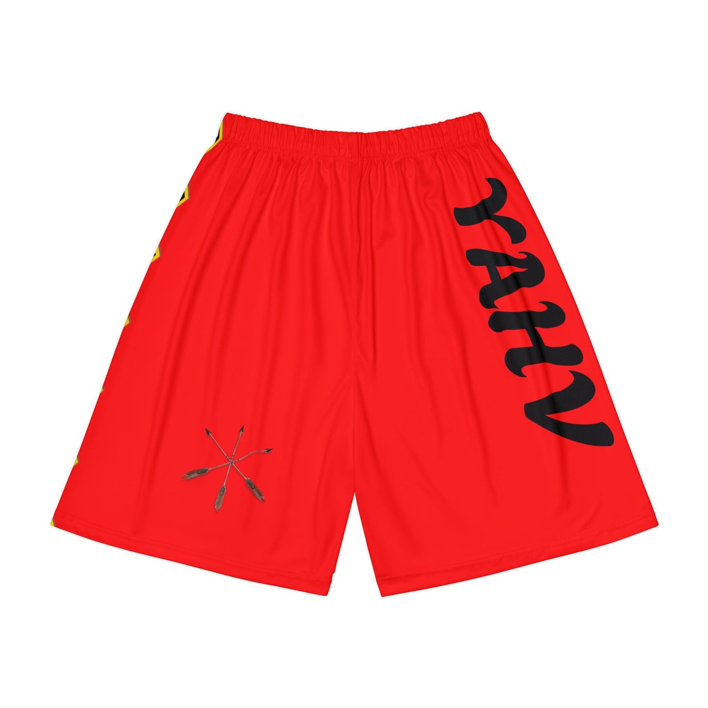 Wolf Mvskoke Graphic Sports Shorts — Red Tribal Print YAHV Athletic Shorts