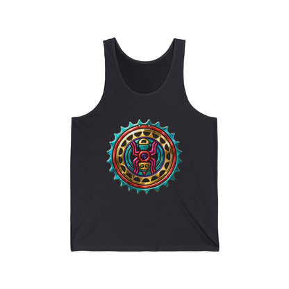Tribal Gear Tank Top — Colorful Aztec Medallion & Crossed Arrows Graphic