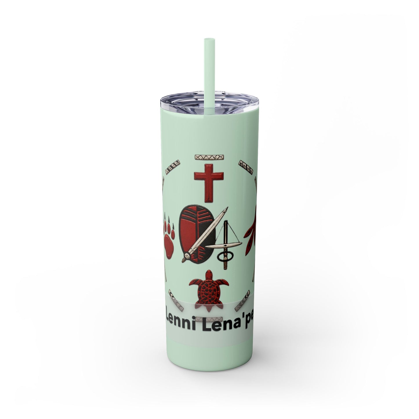 Delaware East Personalized 20oz Skinny Tumbler with Straw — Custom Name Tribal Crest Design