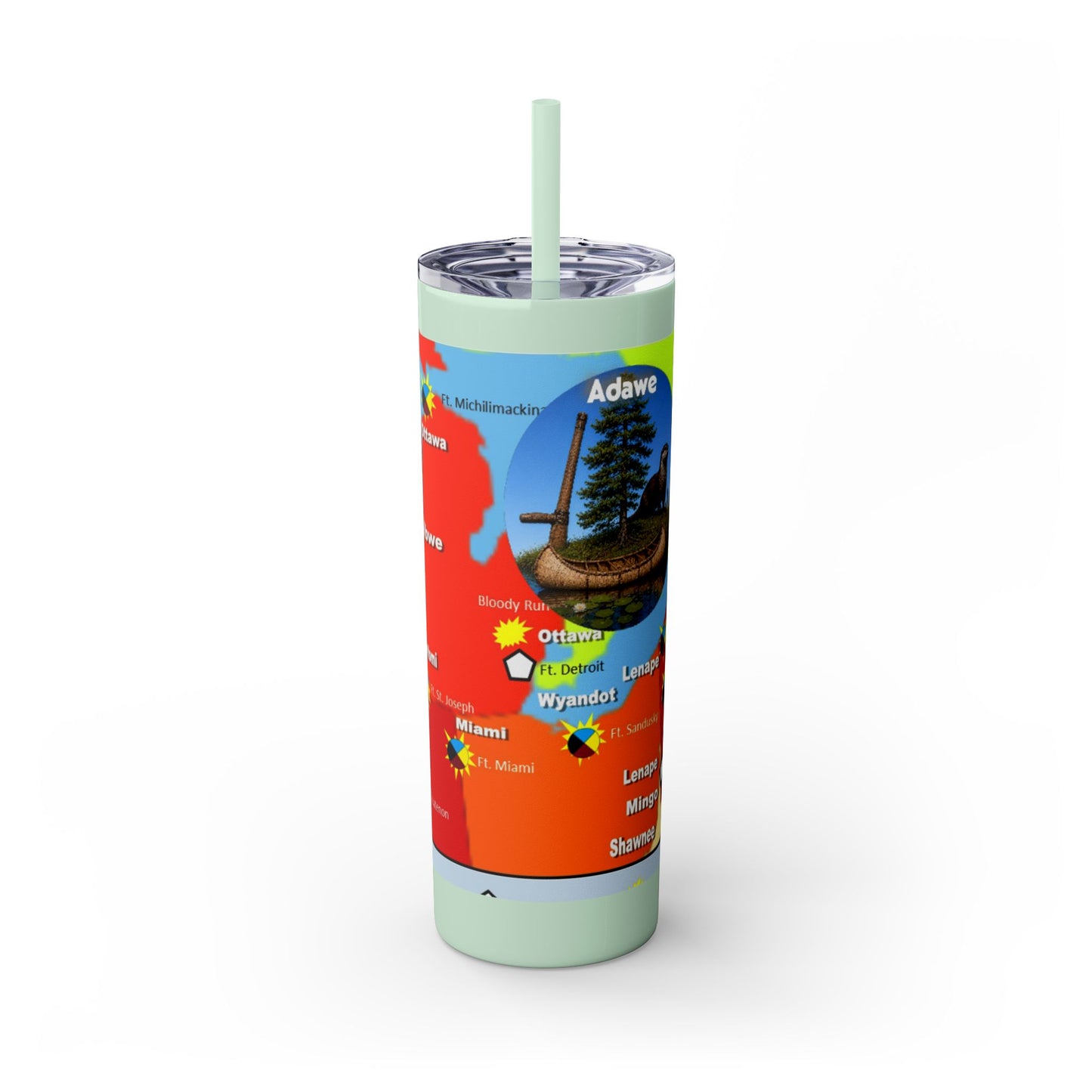 Pontiac Native Nations Map Skinny Tumbler — 20oz Travel Cup with Straw