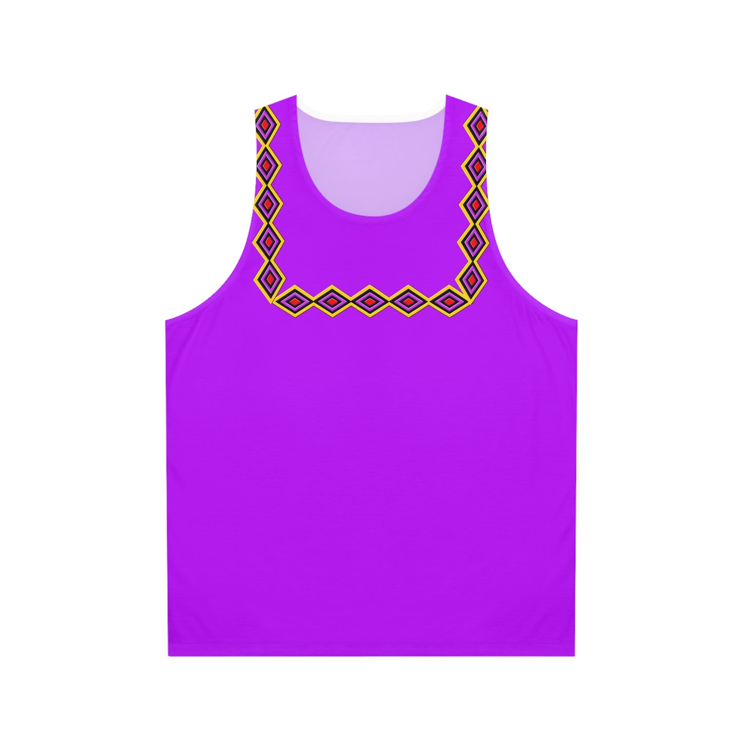 Chahta Purple Geometric Yoke Tank Top — Bold Tribal Diamond Pattern AOP