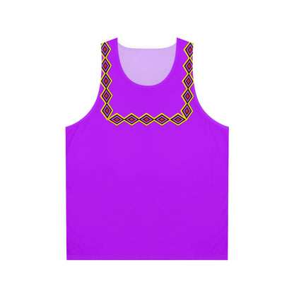 Chahta Purple Geometric Yoke Tank Top — Bold Tribal Diamond Pattern AOP