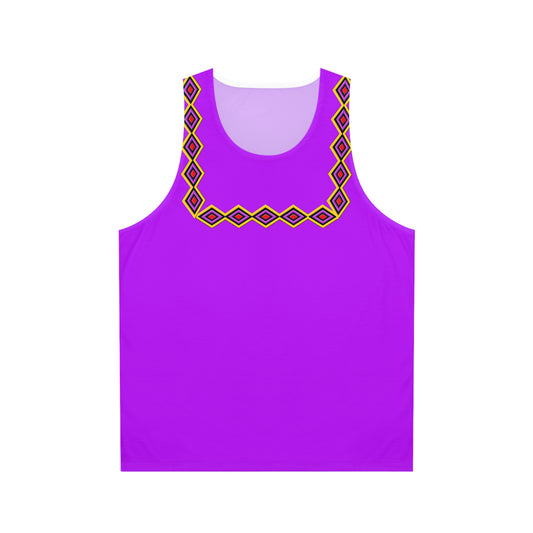 Chahta Purple Geometric Yoke Tank Top — Bold Tribal Diamond Pattern AOP