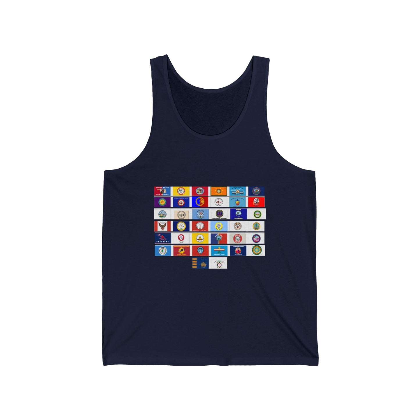 Flag Grid & Arrow Minimalist Tank Top — Graphic Travel & Adventure Muscle Tee