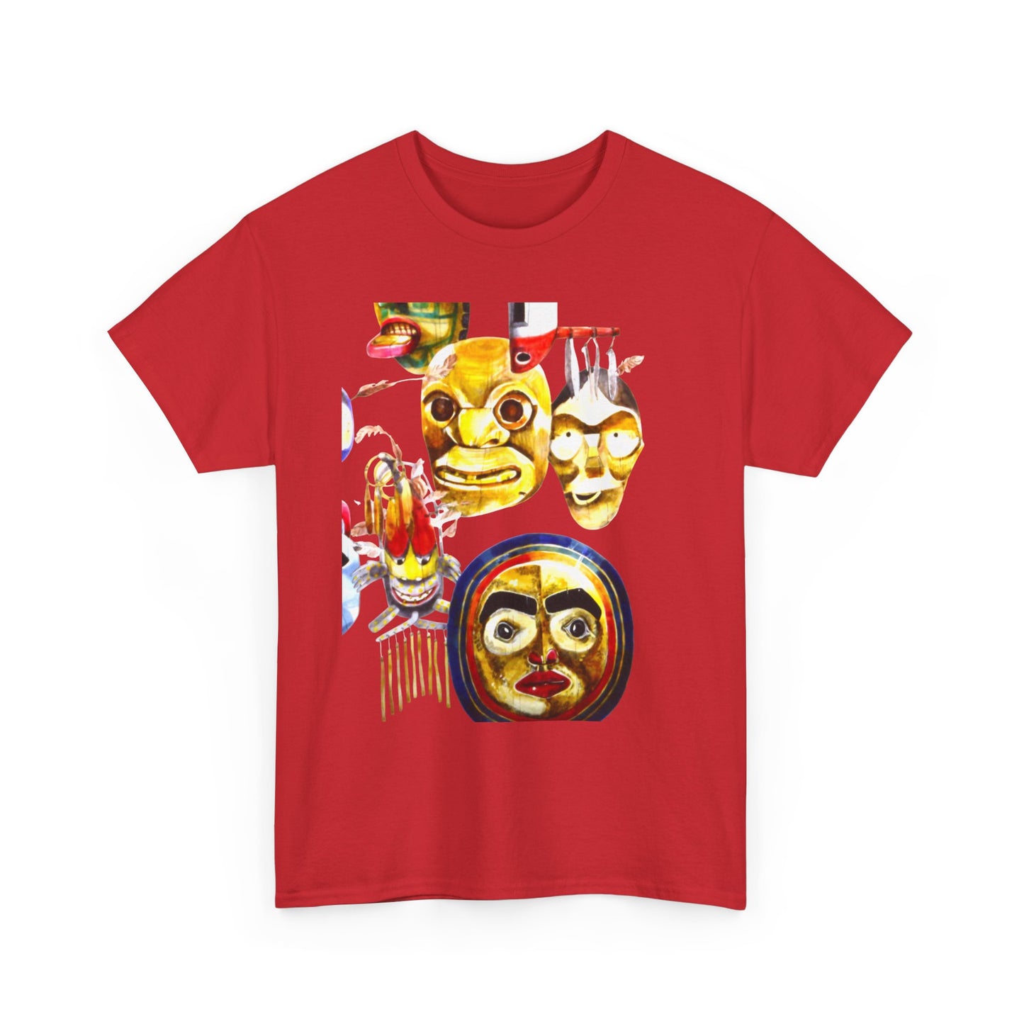 Mask Print Tee — Tribal Mask Artwork T‑Shirt with Arrow Backprint