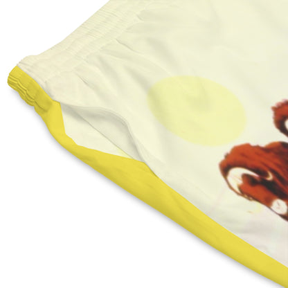 Muskox Men's Beach Shorts — Yellow Canoe Paddle & Otter Graphic Elastic Swim Trunks
