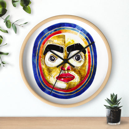 Moon Mask Art Wall Clock — Colorful Tribal Face Decor