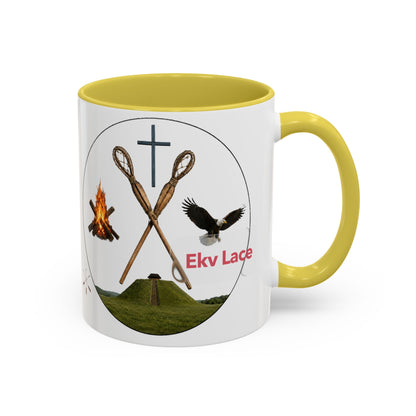 Kialegee Adventure Mug — 'Ekv Lace' Cross, Eagle & Campfire Ceramic Coffee Cup (11oz/15oz)