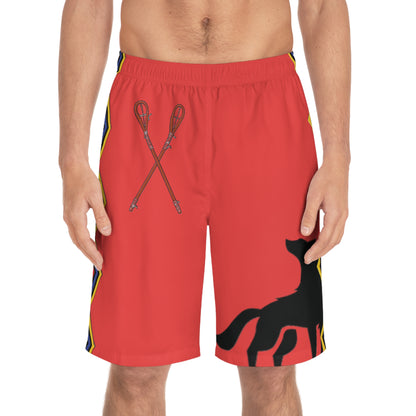 Mvskoke Wolf Silhouette Men's Board Shorts — Black & White Graphic Swim Trunks