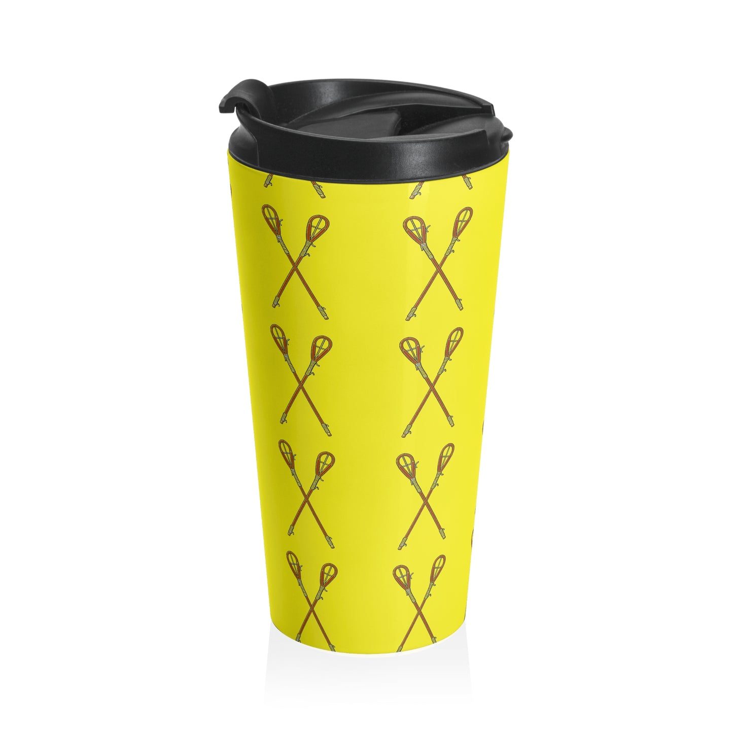 Lacrosse Pattern Stainless Steel Travel Mug — Yellow Lacrosse Stick Tumbler