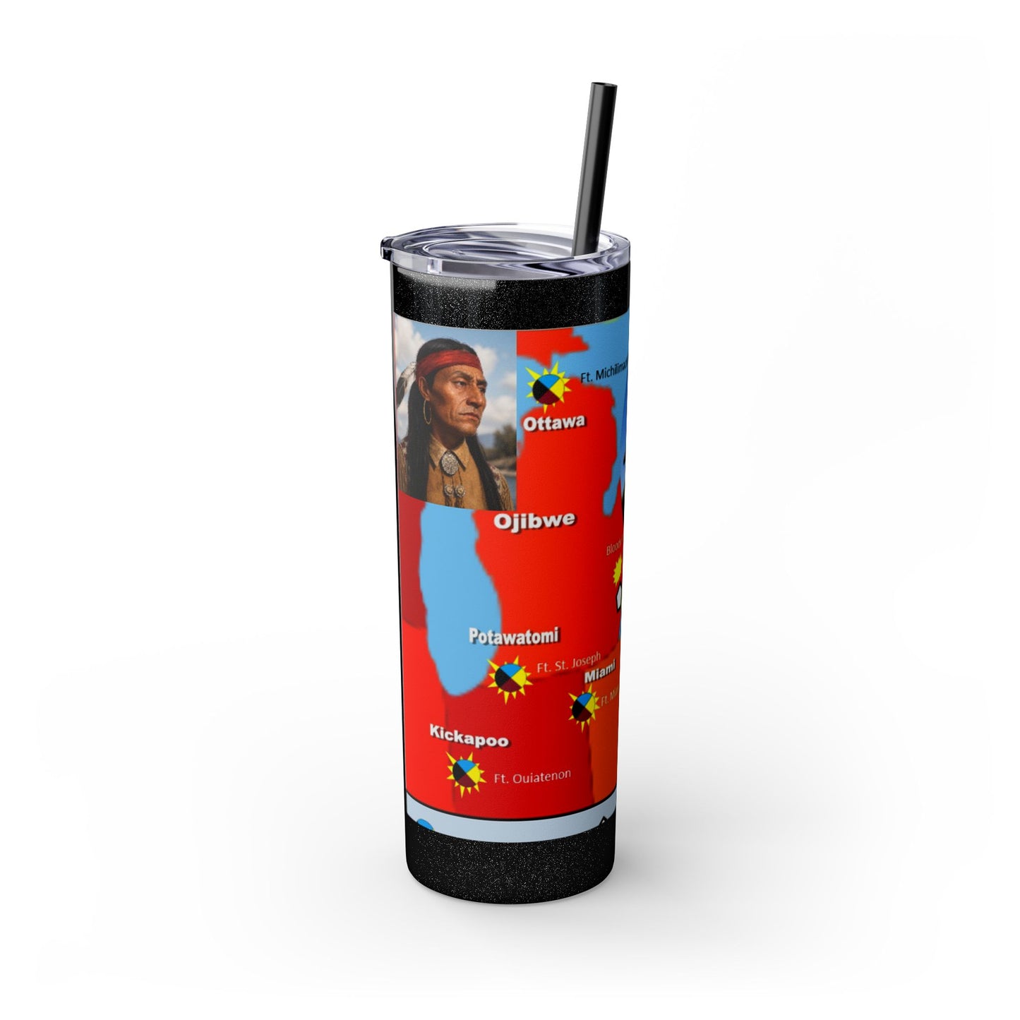 Pontiac Native Nations Map Skinny Tumbler — 20oz Travel Cup with Straw