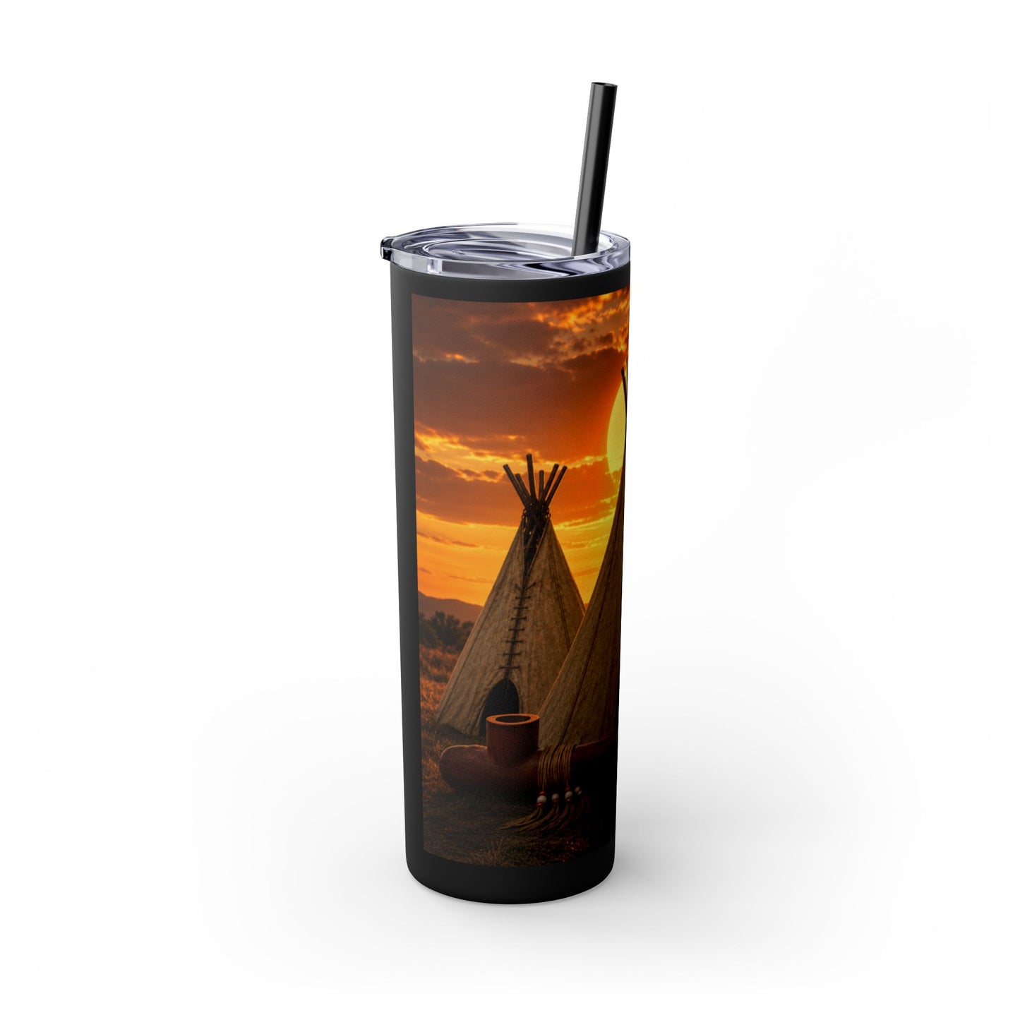 Ponca Sunset Teepee Skinny Tumbler — 20oz Insulated Straw Cup