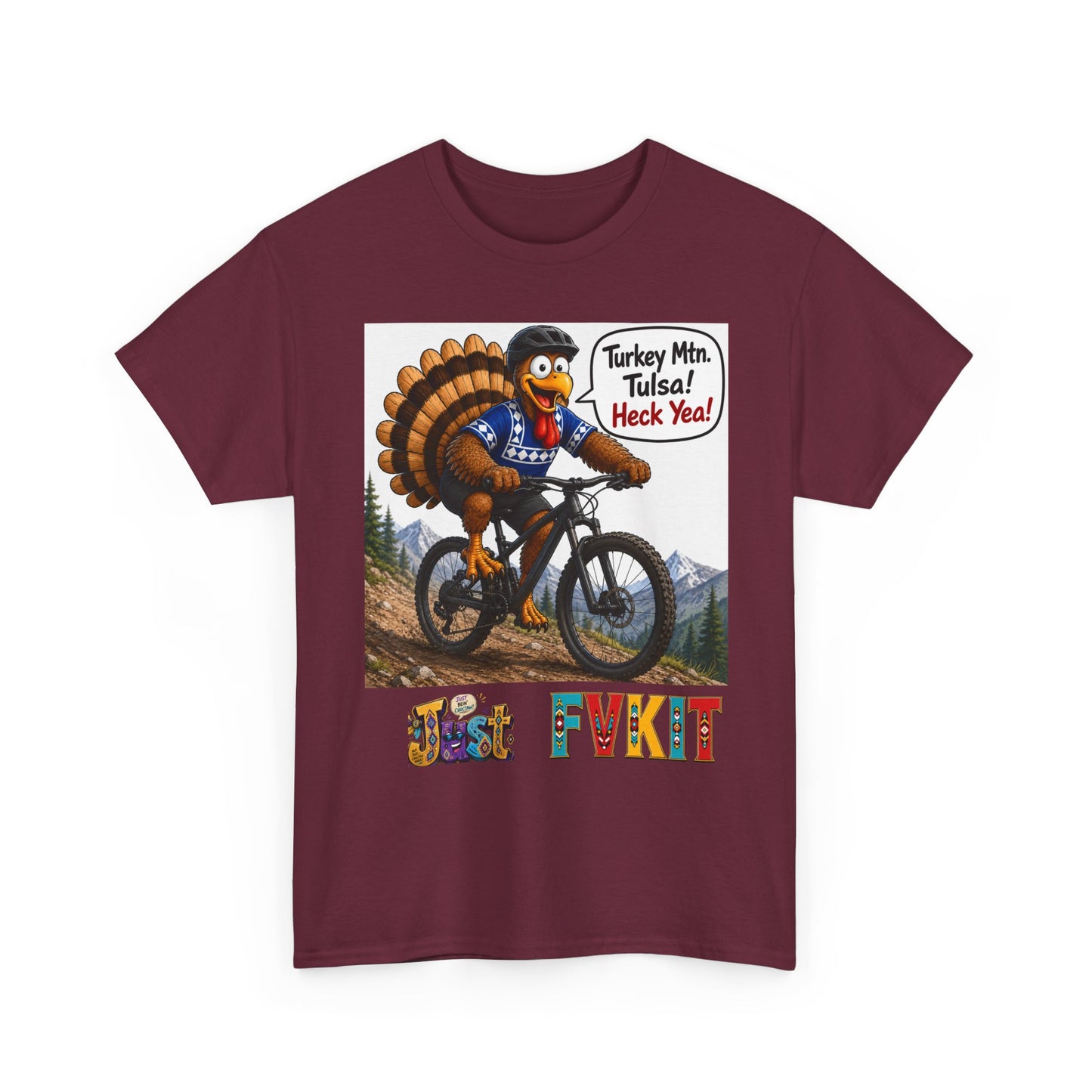 Turkey Mountain Biker Tee — 'Turkey Mtn Tulsa! Heck Yeah!' Graphic T-Shirt