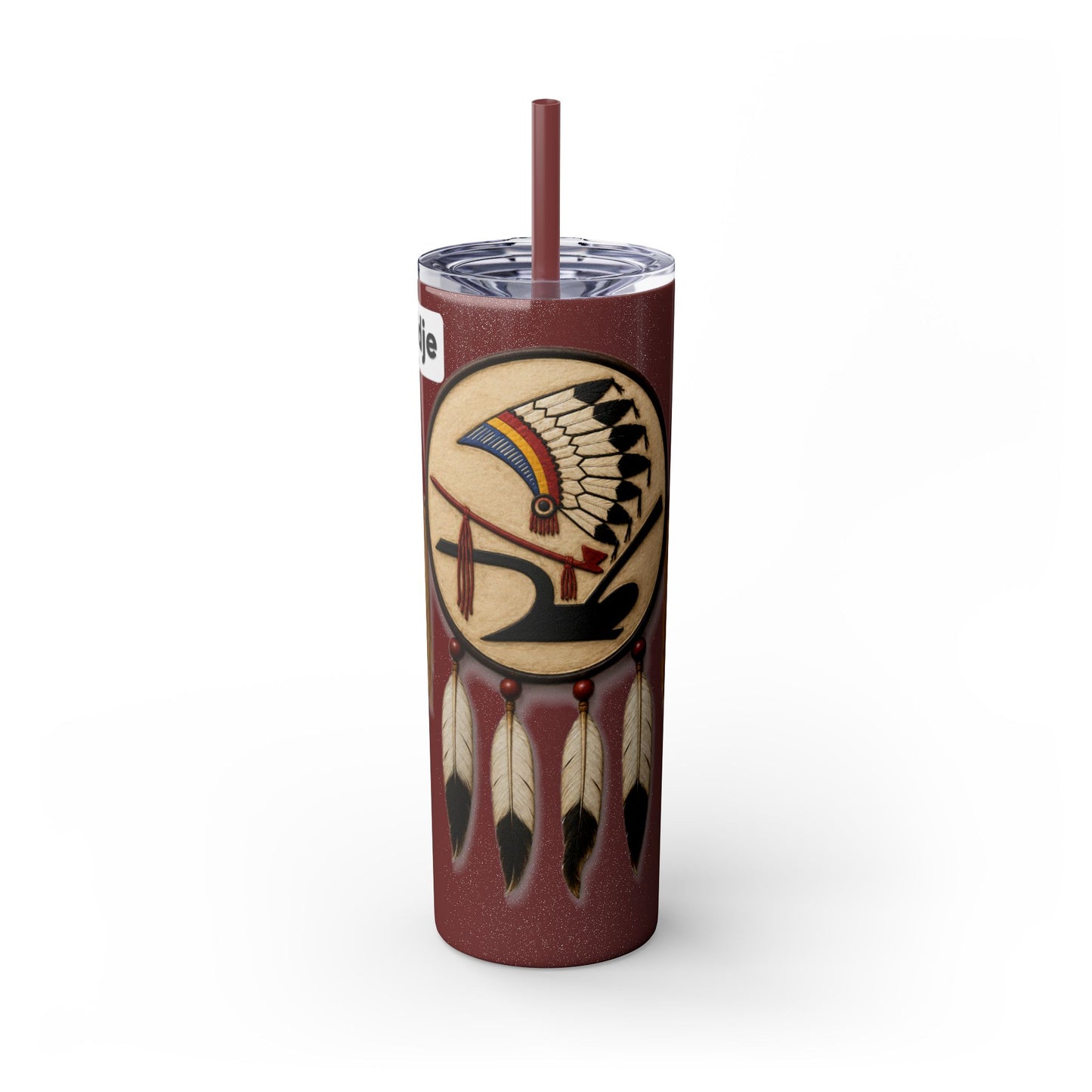 Iowa 20oz Skinny Tumbler with Native Dreamcatcher Design - 'Pahodje' Travel Straw Cup