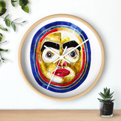 Moon Mask Art Wall Clock — Colorful Tribal Face Decor
