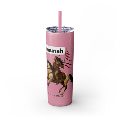 Comanche Numunah Warrior Horse 20oz Skinny Tumbler with Straw — Native American Inspired Travel Cup
