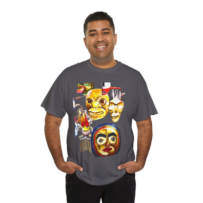 Mask Print Tee — Tribal Mask Artwork T‑Shirt with Arrow Backprint