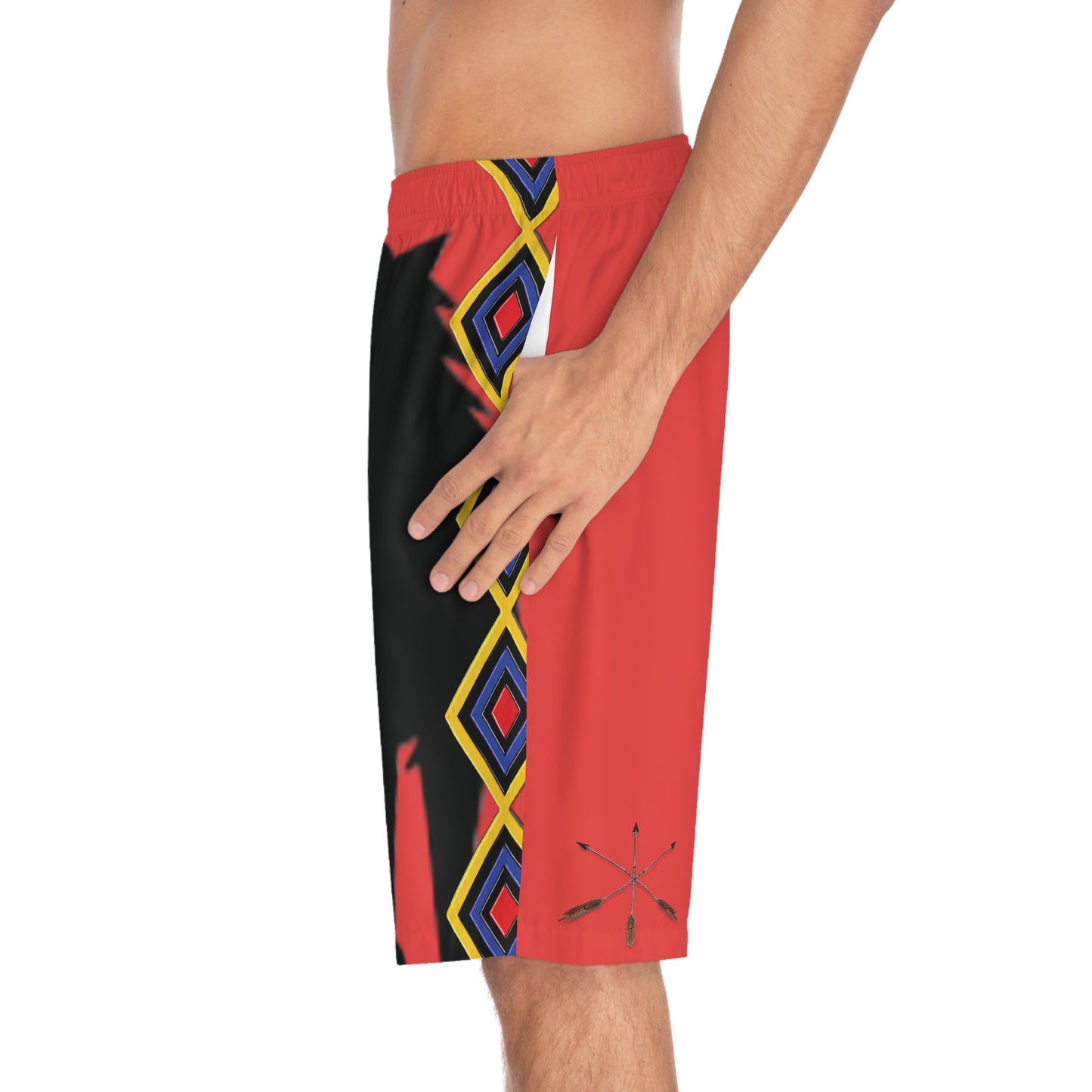 Chahta Wolf Silhouette Men's Board Shorts — Black & White Graphic Swim Trunks