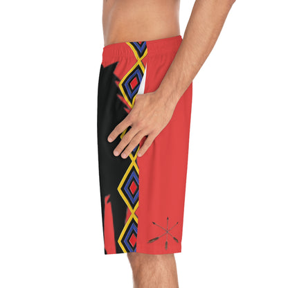 Chahta Wolf Silhouette Men's Board Shorts — Black & White Graphic Swim Trunks