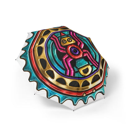 Spider Foldable Umbrella — Colorful Mandala Sunburst Pattern, Semi-Automatic Compact Rain Umbrella