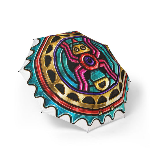 Spider Foldable Umbrella — Colorful Mandala Sunburst Pattern, Semi-Automatic Compact Rain Umbrella