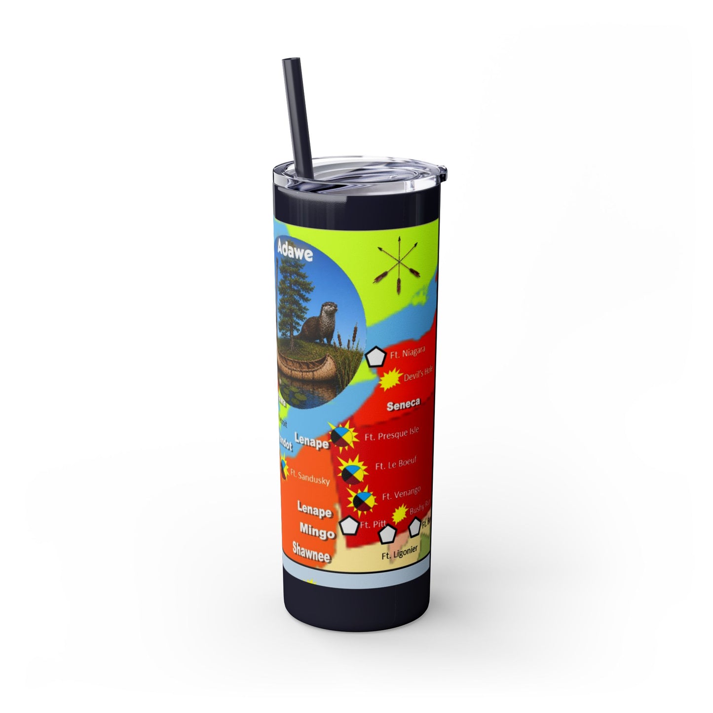 Pontiac Native Nations Map Skinny Tumbler — 20oz Travel Cup with Straw