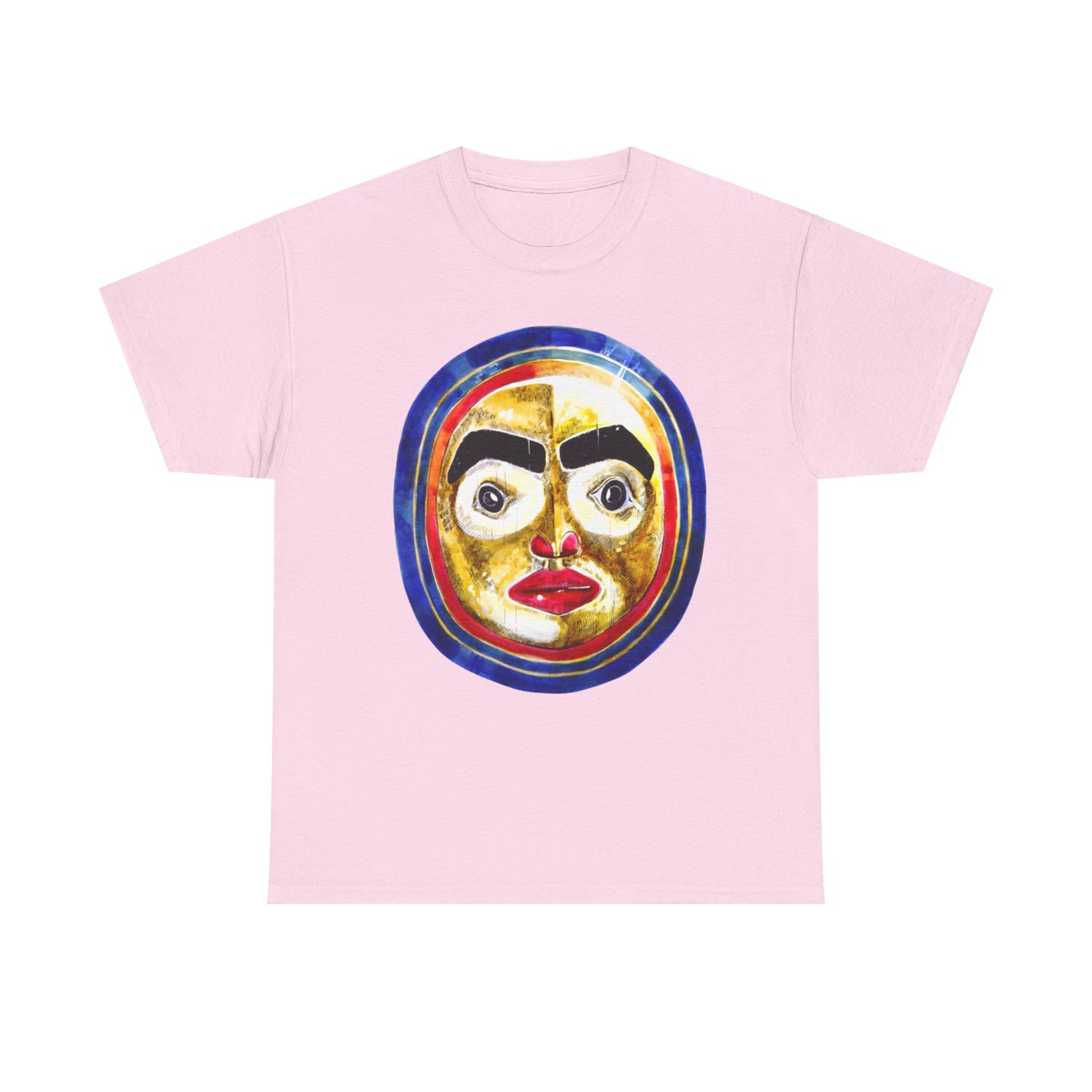 Moon Mask Art Tee — Colorful Surreal Face Graphic T-Shirt