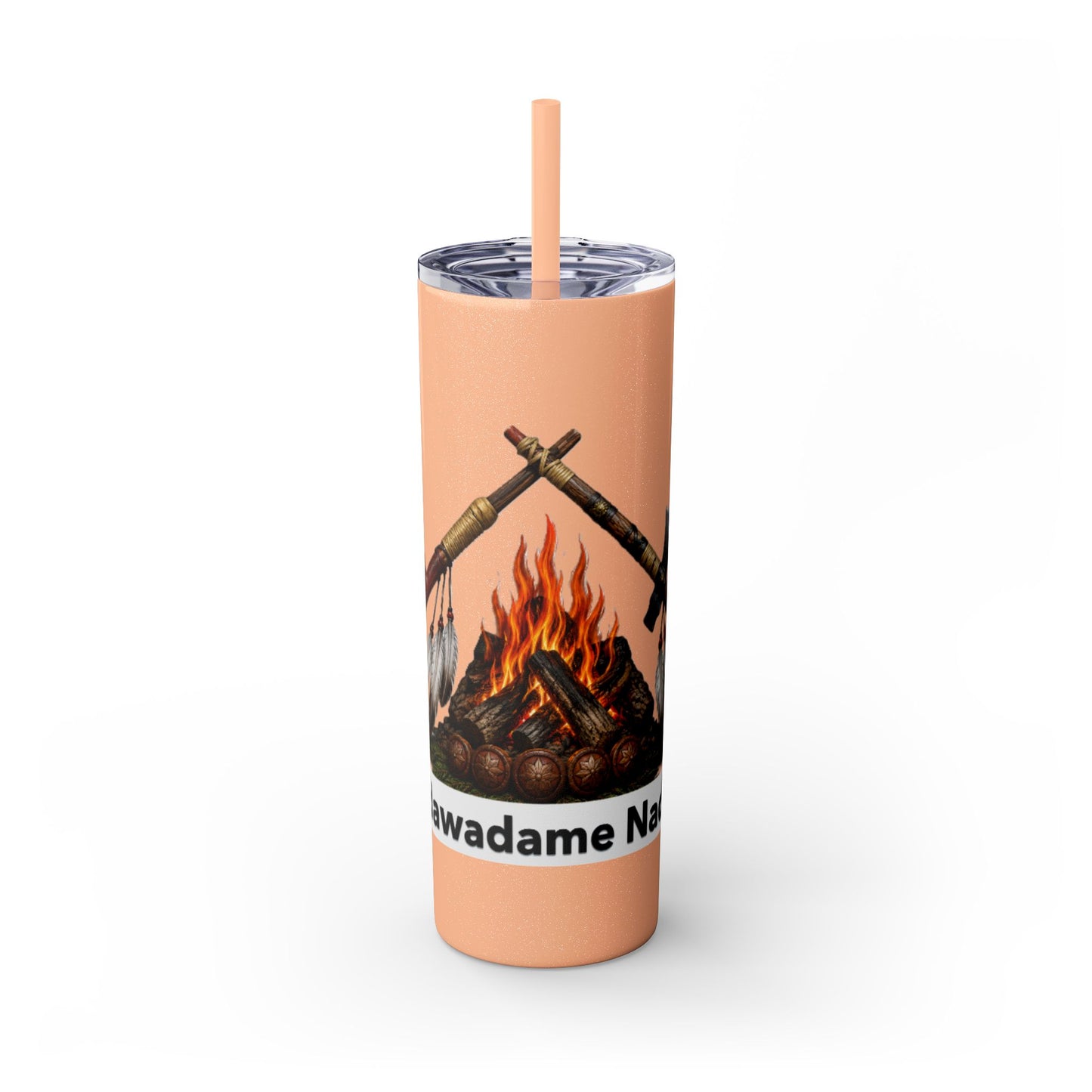 Pottawatomie Campfire Badge Skinny Tumbler 20oz — Badawadame Nation Design