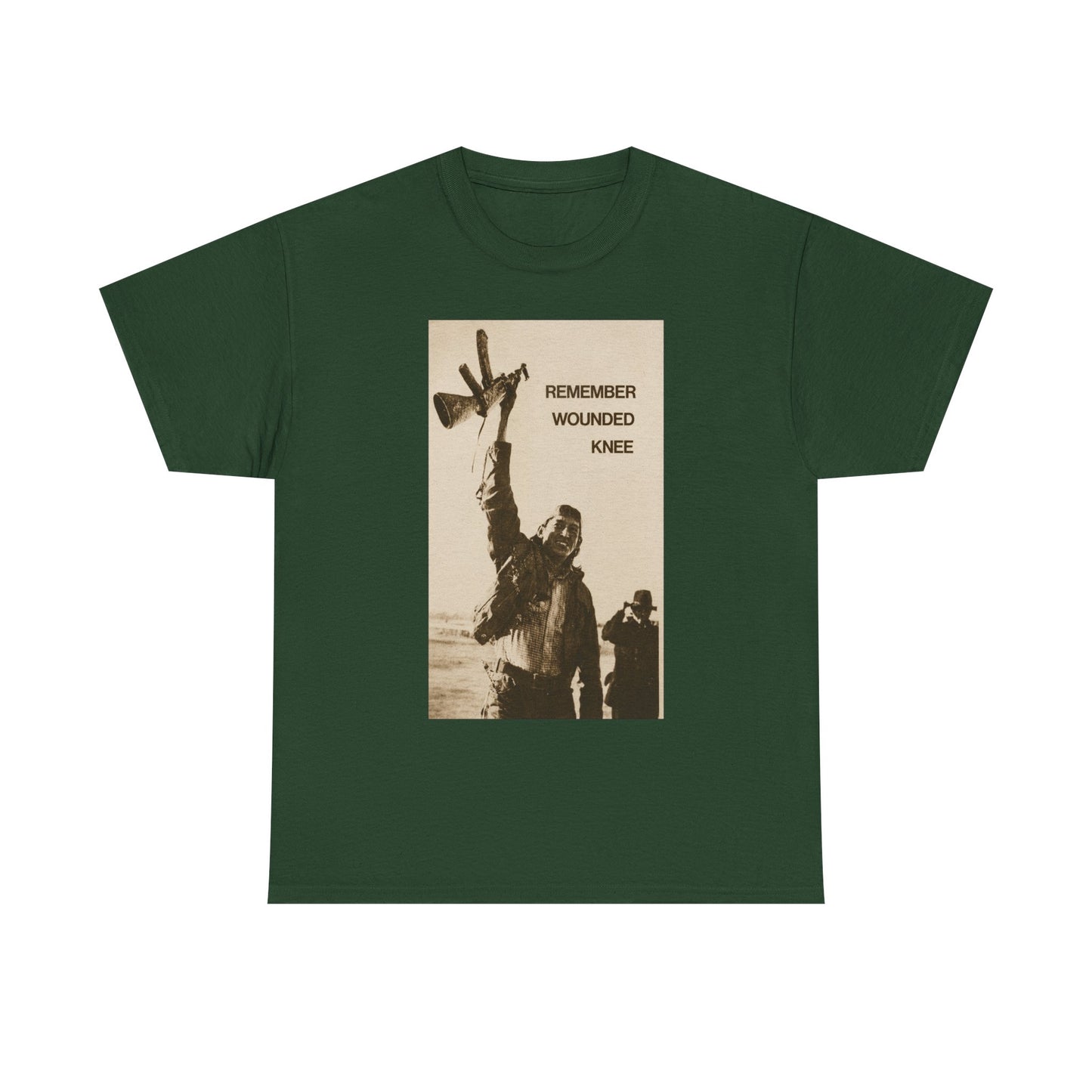 T-Shirt — 'Remember Wounded Knee' Historical Protest Tee with Arrow Emblem