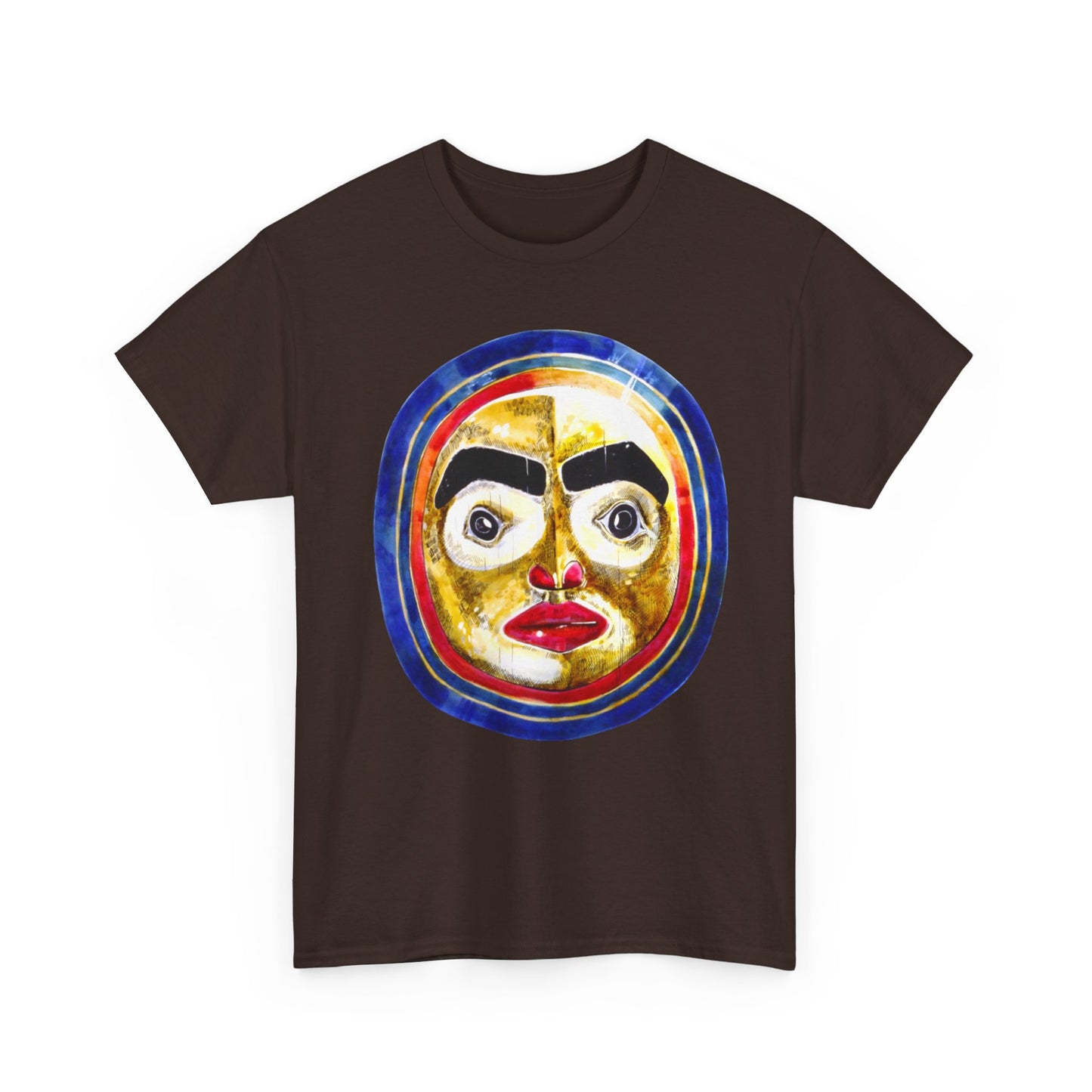Moon Mask Art Tee — Colorful Surreal Face Graphic T-Shirt