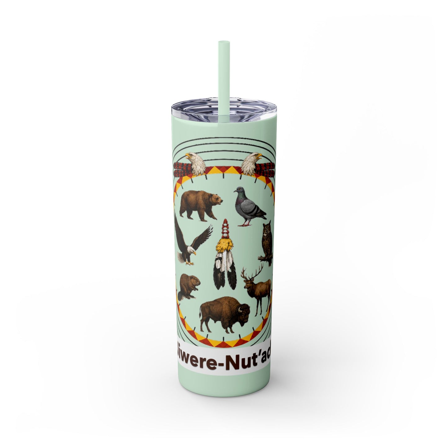 Otoe Missouria Native Animal Medicine Wheel 20oz Skinny Tumbler with Straw