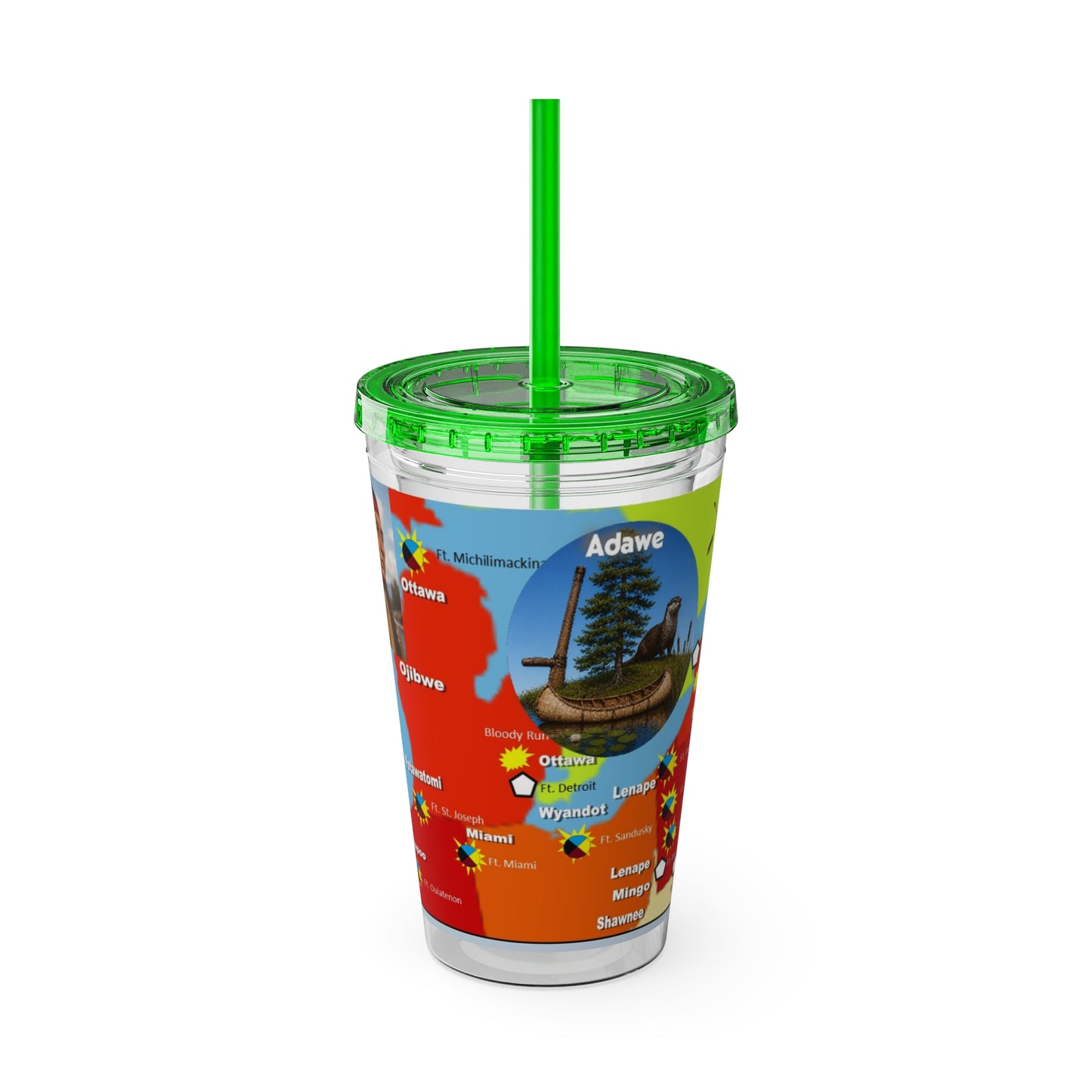 Pontiac Indigenous Nations Map Tumbler — 16oz Sunsplash Straw Cup