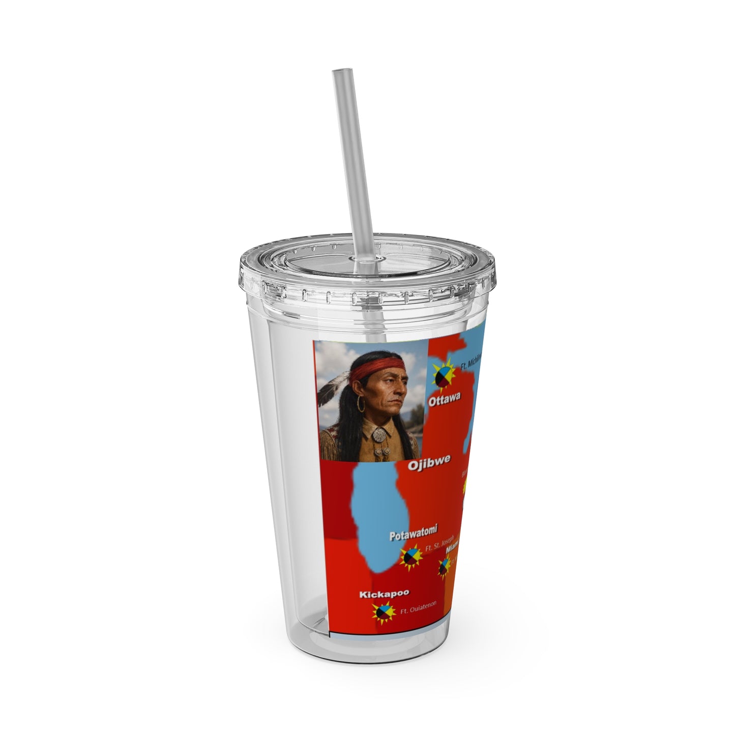 Pontiac Indigenous Nations Map Tumbler — 16oz Sunsplash Straw Cup