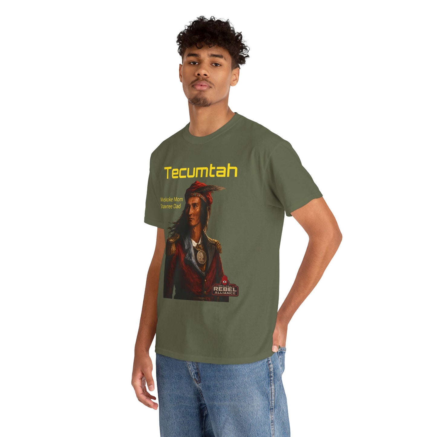 Tecumtah Native American Portrait T‑Shirt — Mvskoke Mom/Shawnee Dad Heritage Tee