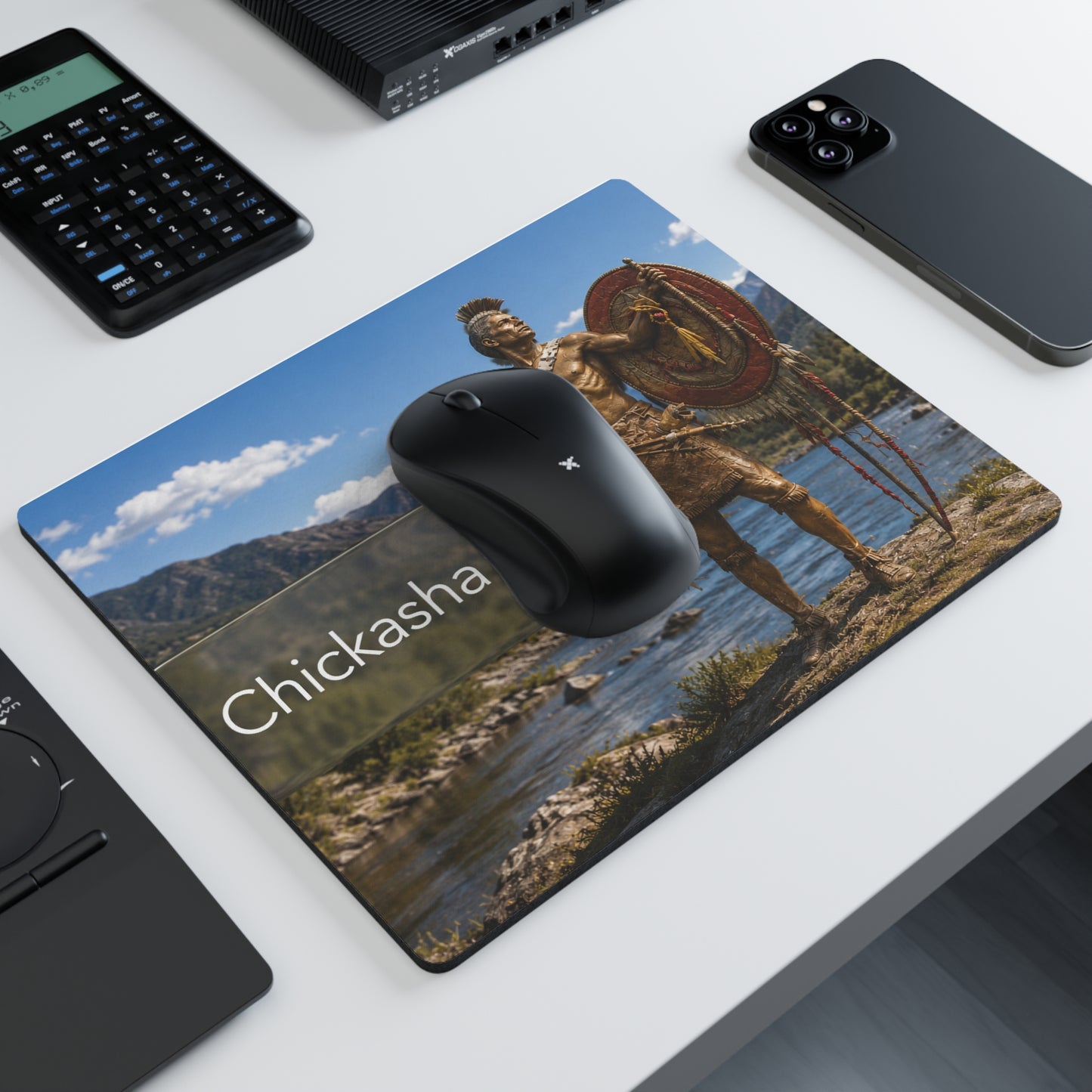 Chickasha Native Warrior Rectangular Mouse Pad — Scenic River Desktop Mousepad