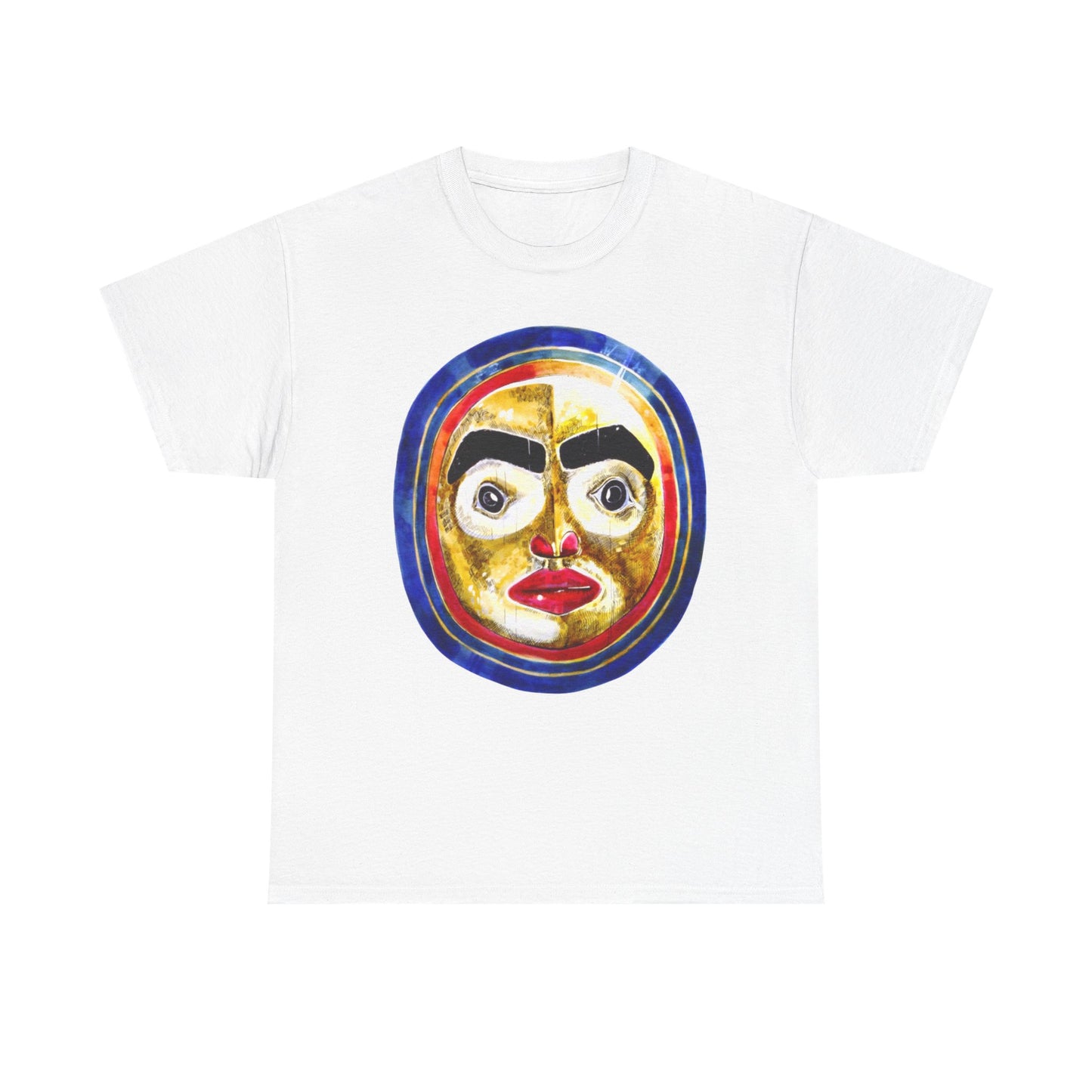 Moon Mask Art Tee — Colorful Surreal Face Graphic T-Shirt