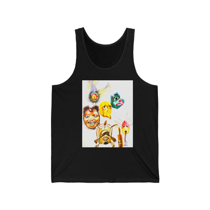 Masks Graphic Tank Top — Boho Festival Summer Tee