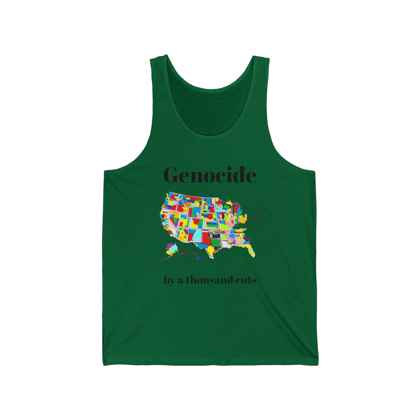Genocide by a Thousand Cuts USA Map Tank Top — Political Statement Graphic Tank