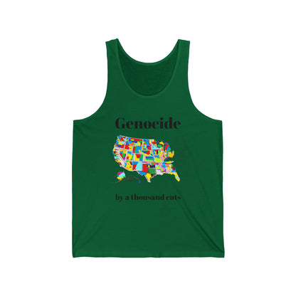 Genocide by a Thousand Cuts USA Map Tank Top — Political Statement Graphic Tank